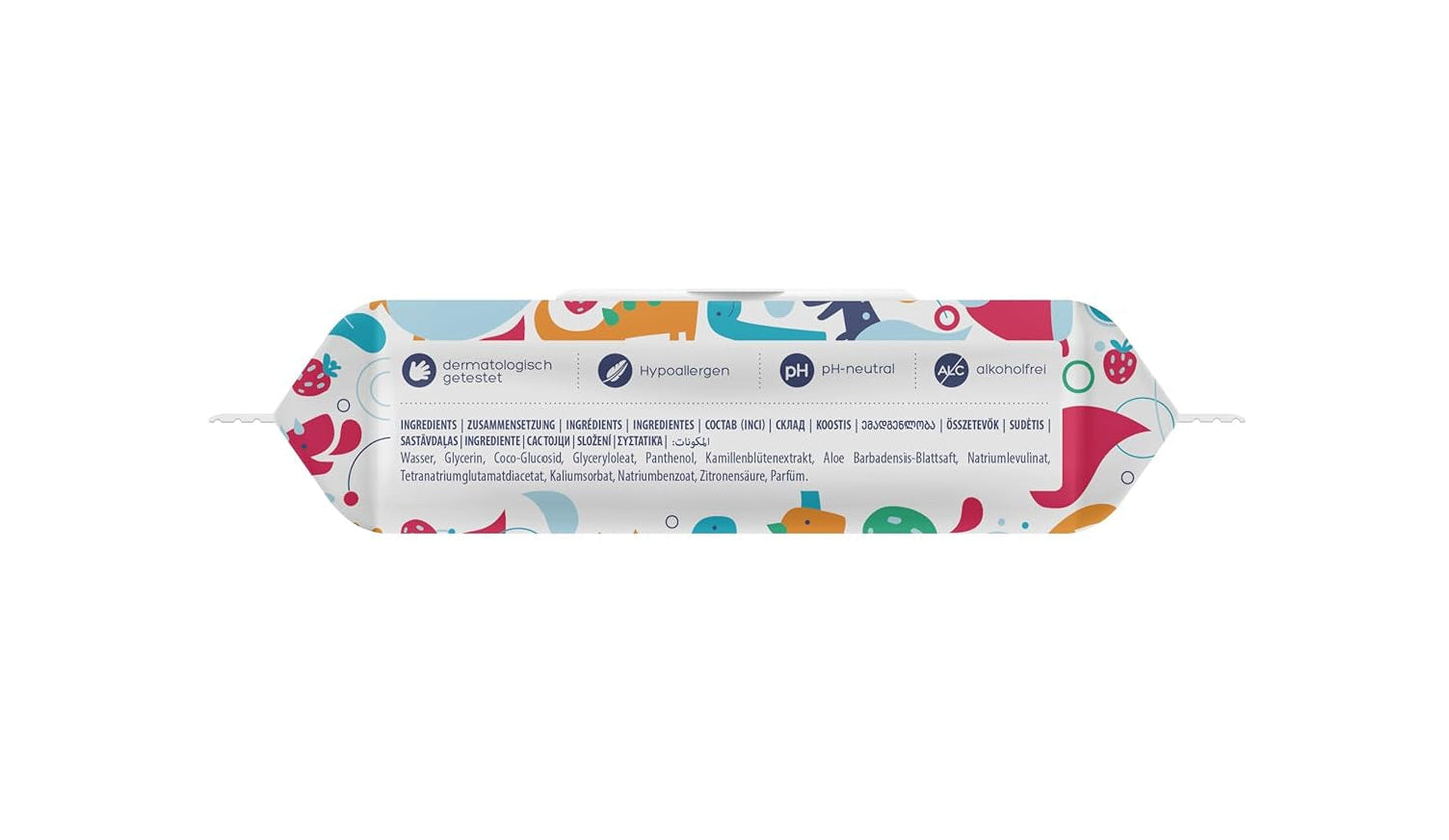 Kindii Fun Nat Toiletpapier - (10X60 stuks) Nat Toiletpapier - Kamille, Aloë Vera, Ph-neutraal, Watervast, Verfrist de intieme zone - 600 stuks