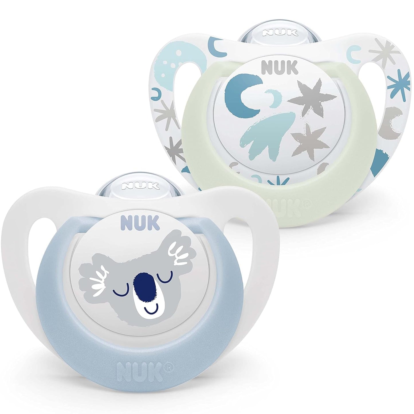 NUK Star Night & Day Babyfopspeen 0-6 maanden Glow in the Dark BPA-vrij siliconen roze kat 2 stuks