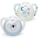 NUK Star Night & Day Babyfopspeen 0-6 maanden Glow in the Dark BPA-vrij siliconen roze kat 2 stuks