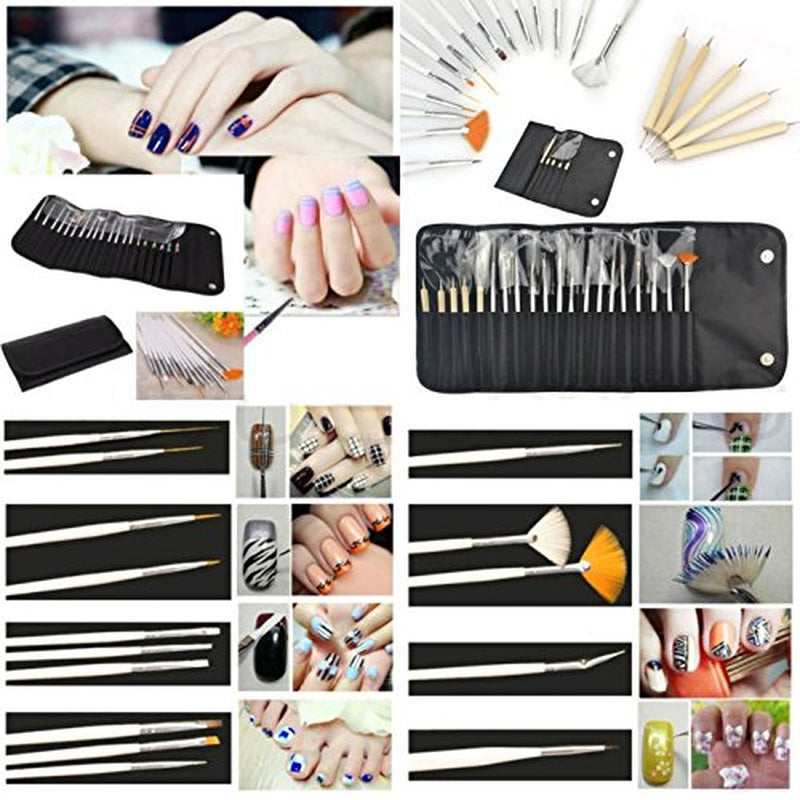 ® 20 x professionele nagelborstels, gel, verfborstels, kunstenaarsborstels, Franse nagelborstelset, gereedschapsset met puntige punt, voor nagelontwerp, schilderen, stippenpatroon, enz., met tas