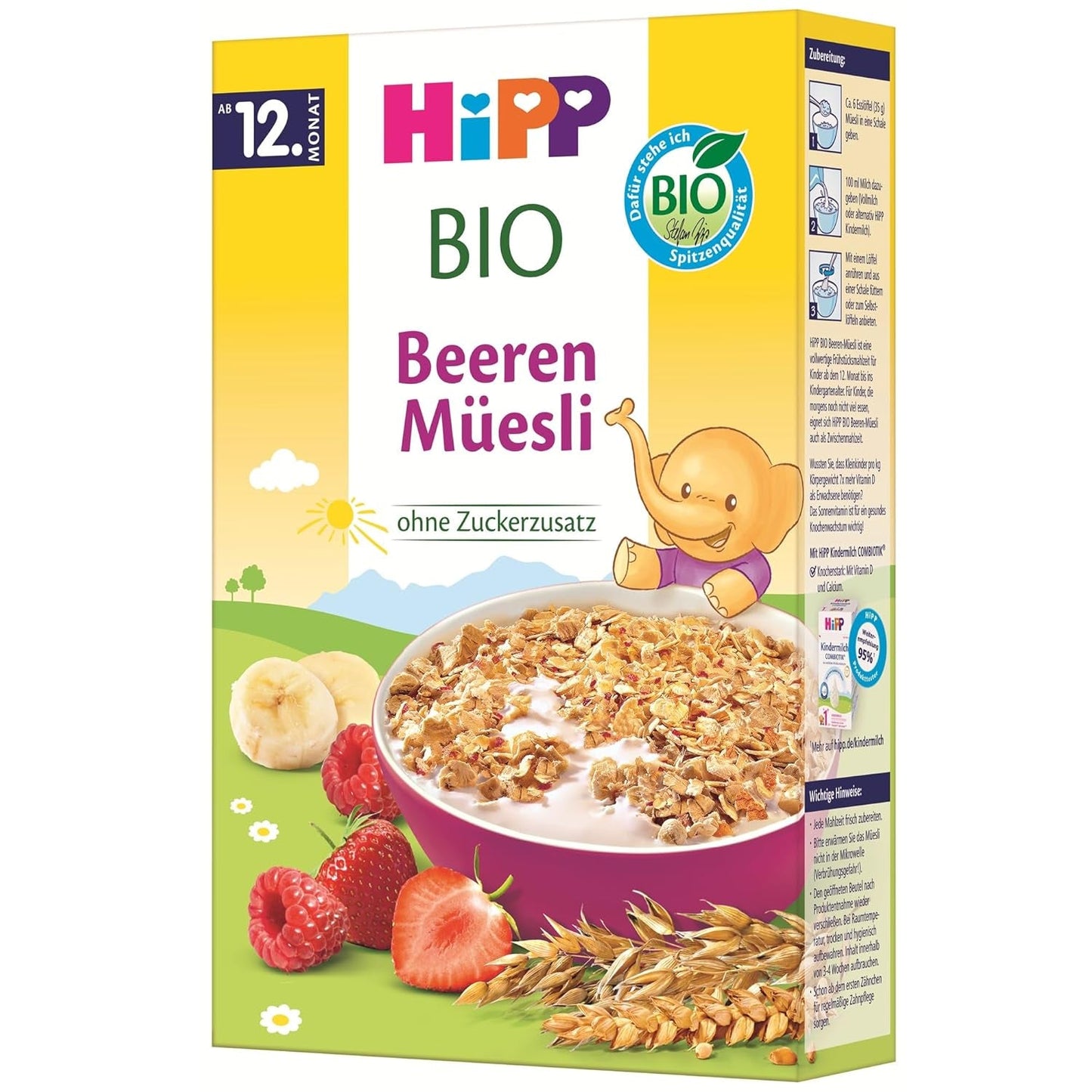 HiPP Bio Beeren-Müesli (8 x 200 g), ab 12. Monat, ohne Zuckerzusatz, onder fijne Stückchen - leicht zu kauwen, in de beste Bio-Qualität