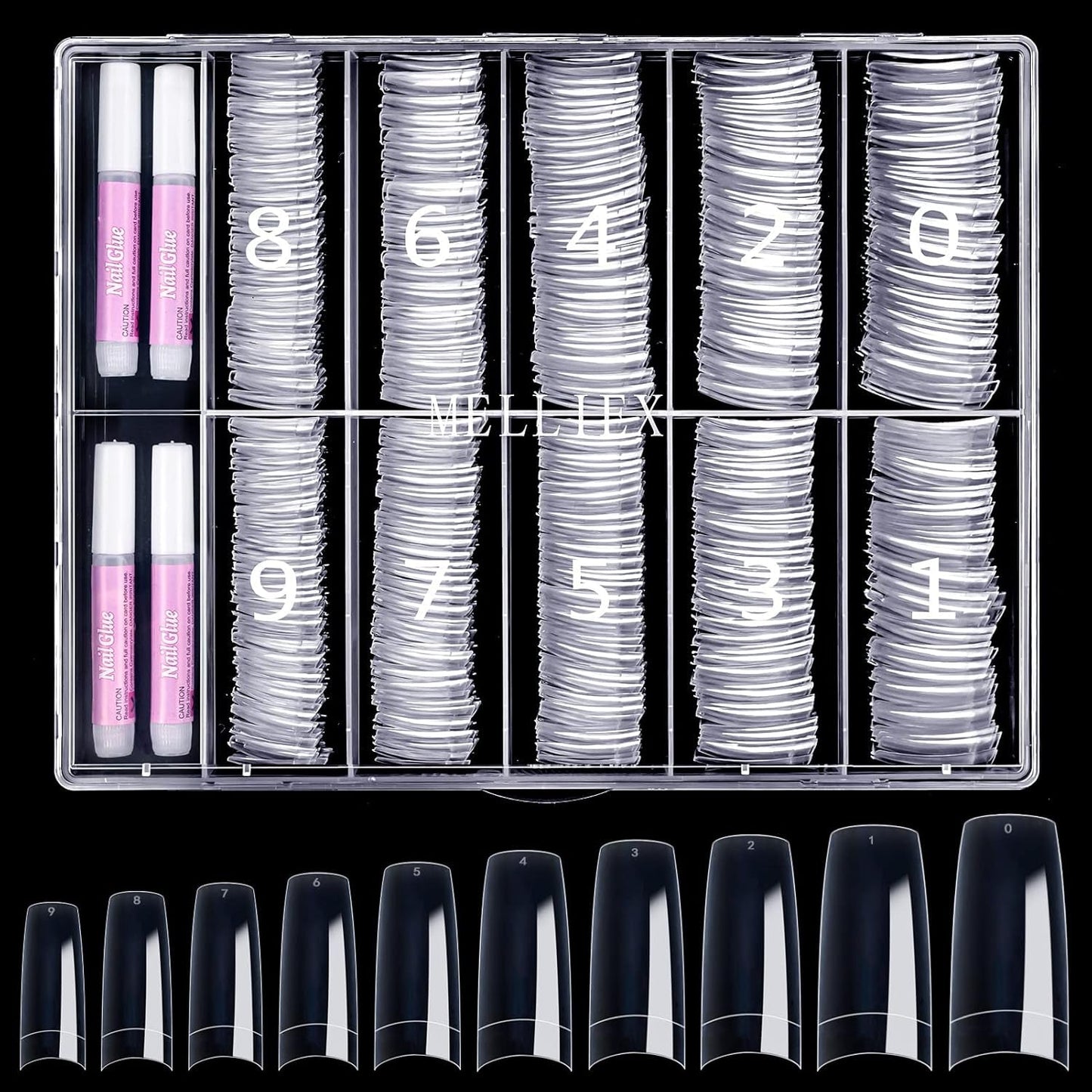 500 stuks Franse kunstnageltips Acryl valse nageltips Set Nagelverlengingen Nageltips Valse nagelaccessoires met 4 stuks nageldesignlijm Gelnagels Natuurlijk