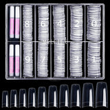 500 stuks Franse kunstnageltips Acryl valse nageltips Set Nagelverlengingen Nageltips Valse nagelaccessoires met 4 stuks nageldesignlijm Gelnagels Natuurlijk