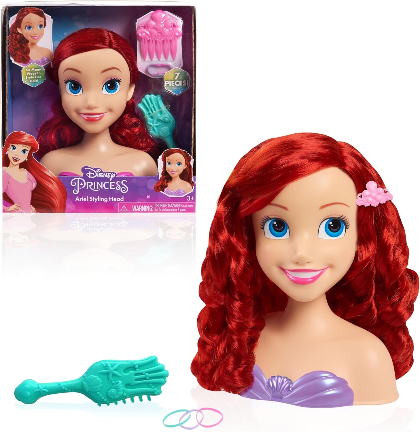 Ariel Just Play Disney Princess Haarhoofd 20 cm met accessoires 7-delige set Rood haarspeelgoed voor kinderen vanaf 3 jaar