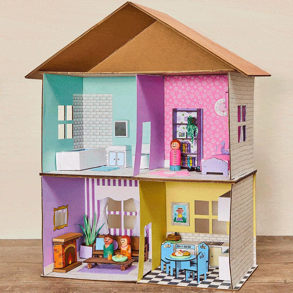 Baker Ross FN255 mini houten poppenhuispakket - 1-delig poppenhuispakket voor kinderen DIY-knutselpakket