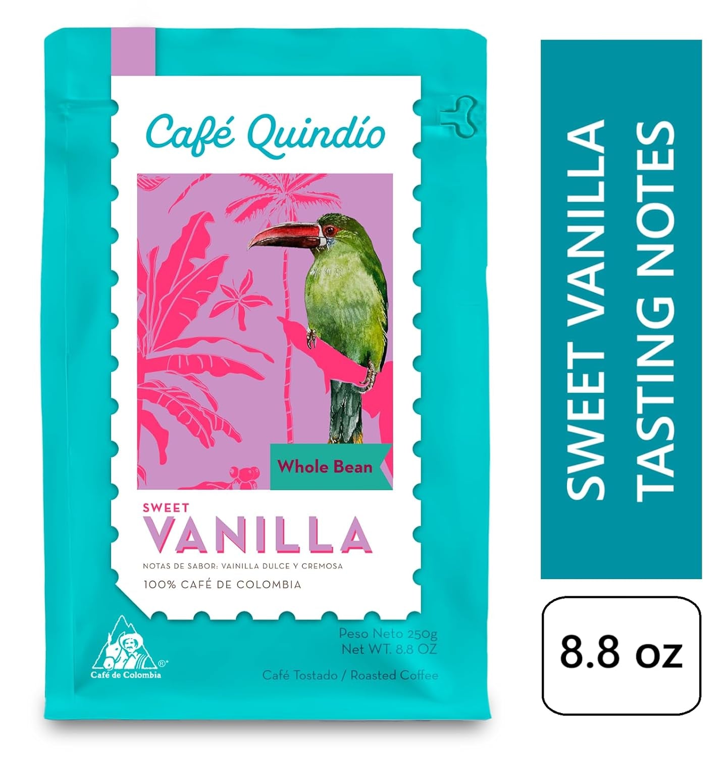 Cafe Quindio Specialty Coffee - 100% Arabica koffiebonen, Colombia - met natuurlijke tonen van zoete vanille (250g) - ideaal voor filterkoffie, portafiltermachines of French press