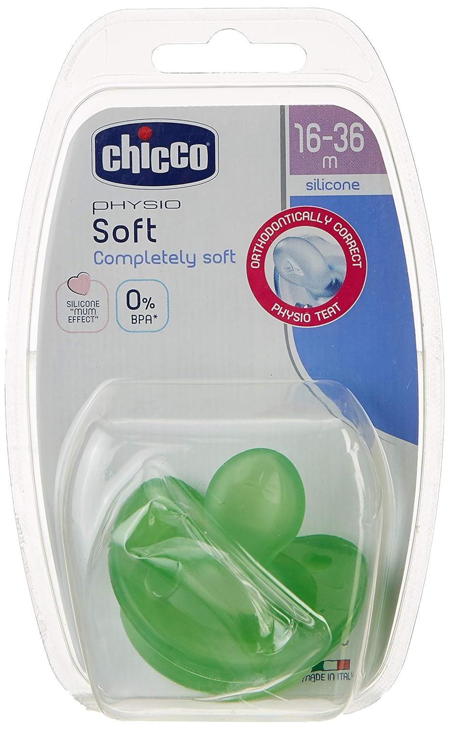 Chicco "Physio Soft" fopspeen, 12 maanden+, siliconen, 1 stuk, verschillende kleuren