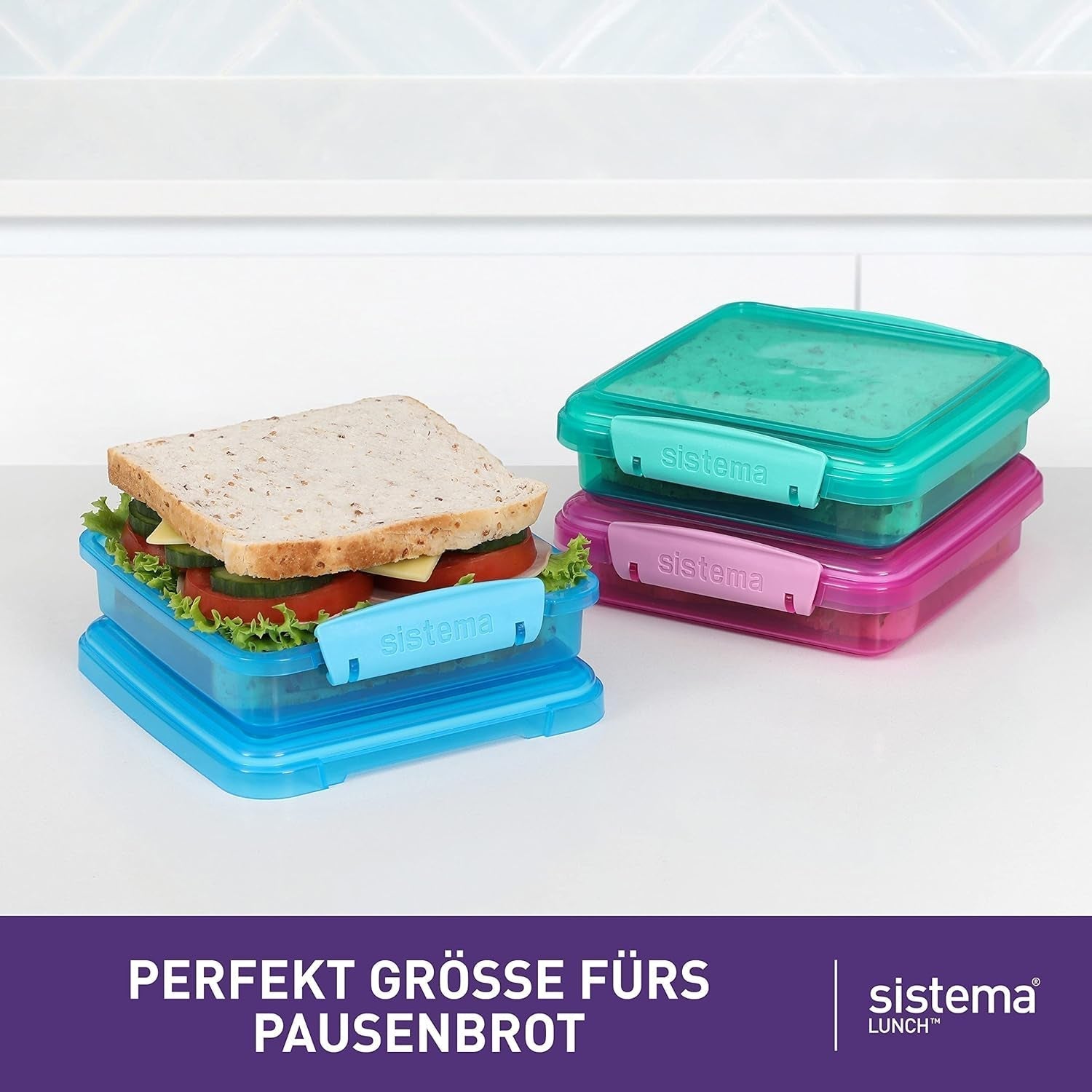 Lunchbox sandwichboxsysteem | 450 ml | stapelbare en luchtdichte lunchbox met deksel | voor kinderen en volwassenen | zonder BPA | gemengde kleuren | 3 stuks Naty Shop voedselbewaardozen