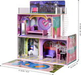 Olivia's Little World Big Dreamland Sunset Eigentijds interactief houten poppenhuis voor kinderen 3 verdiepingen met 16 poppenmeubelaccessoires Multi TD-13616A Poppenhuizen Naty Shop