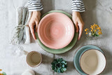 MÄSER 931495 Bel Tempo II serviesset voor 6 personen met moderne vintage look, 12-delig servies, handgeschilderd, roze, steengoed