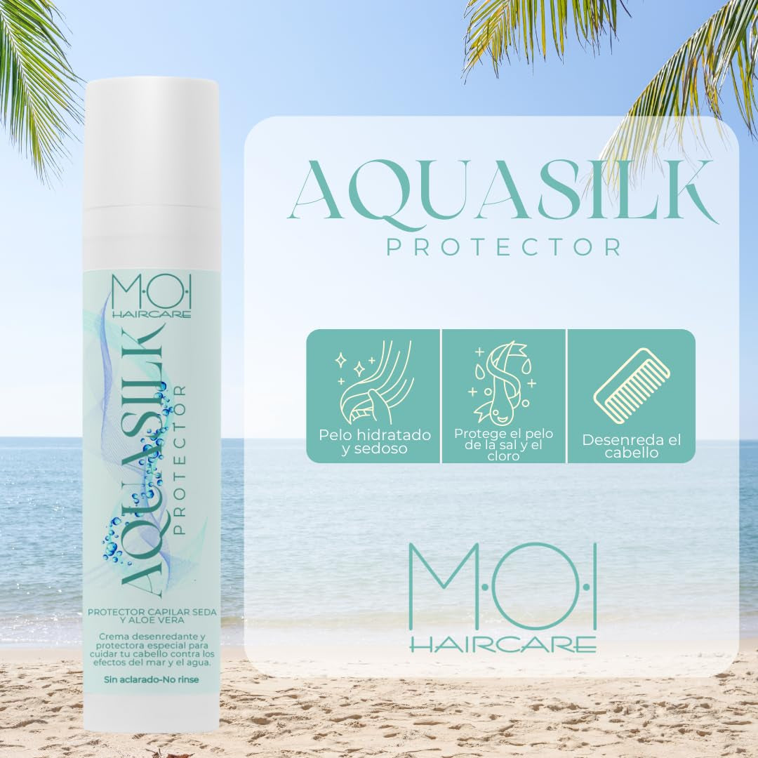 AQUA SILK Haarcrème voor de zomer, beschermt het haar tegen de zee en chloor, zijde en aloë vera, M-O-I haarverzorging | 100 ml Naty Shop haarmasker