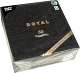 50 servetten ROYAL Collection 1/4-vouw 40 X 40 zwart "Ornamenten"
