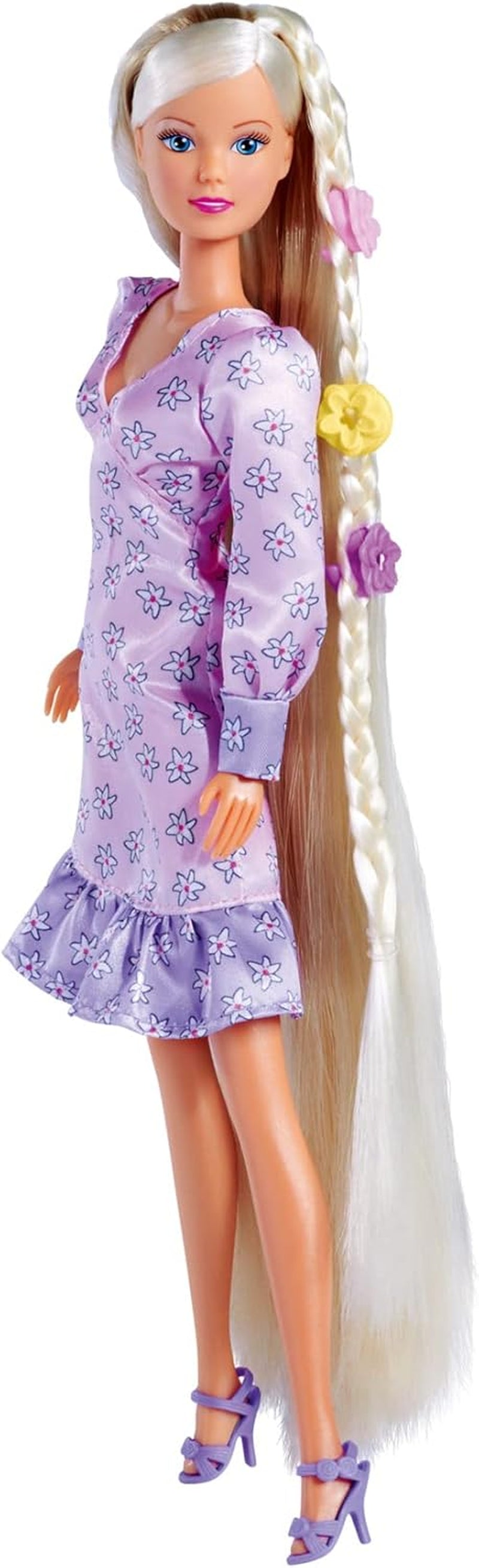 Simba 105733640 - Steffi Love Flower Hair, pop met extra lang haar, inclusief 6 clips, vlechtaccessoire en kam, 29 cm, vanaf 3 jaar