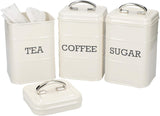 KitchenCraft Living Nostalgia set van 3 voorraadpotten voor thee, suiker en koffie in geschenkdoos, staal, antiek crème, 11 cm x 11 cm x 17 cm, vintage blauwe voedselbewaardozen Naty Shop