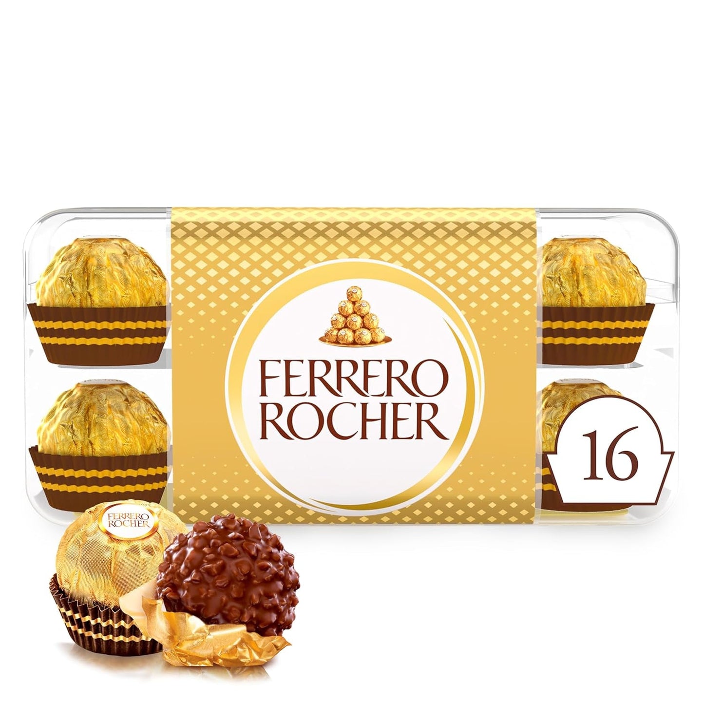 Ferrero Rocher - Krokante en romige hazelnootspecialiteitpralines - Valentijnsdagcadeau voor hem en haar - 16 pakjes van 4 individuele pralines