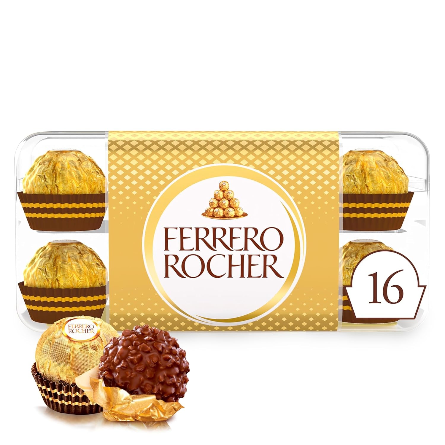 Ferrero Rocher - Krokante en romige hazelnootspecialiteitpralines - Valentijnsdagcadeau voor hem en haar - 16 pakjes van 4 individuele pralines