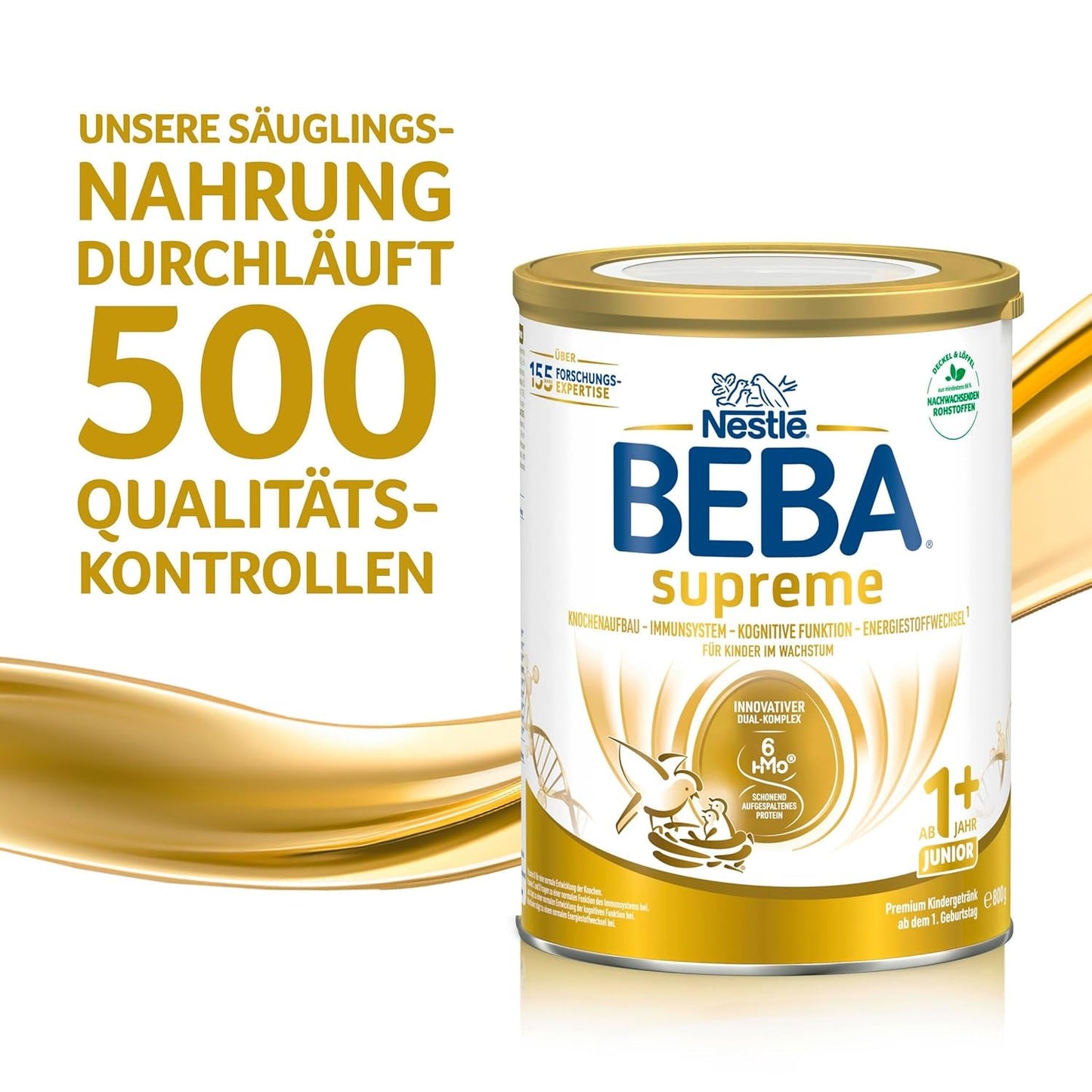 BEBA SUPREME JUNIOR 1 Plus - Drank voor kinderen vanaf 1 jaar, met complex 6 HMO, lactosevrij, palmolievrij, visolievrij, voeding voor kleine kinderen, babymelkpoeder, verpakking van 6 (6 x 800g)