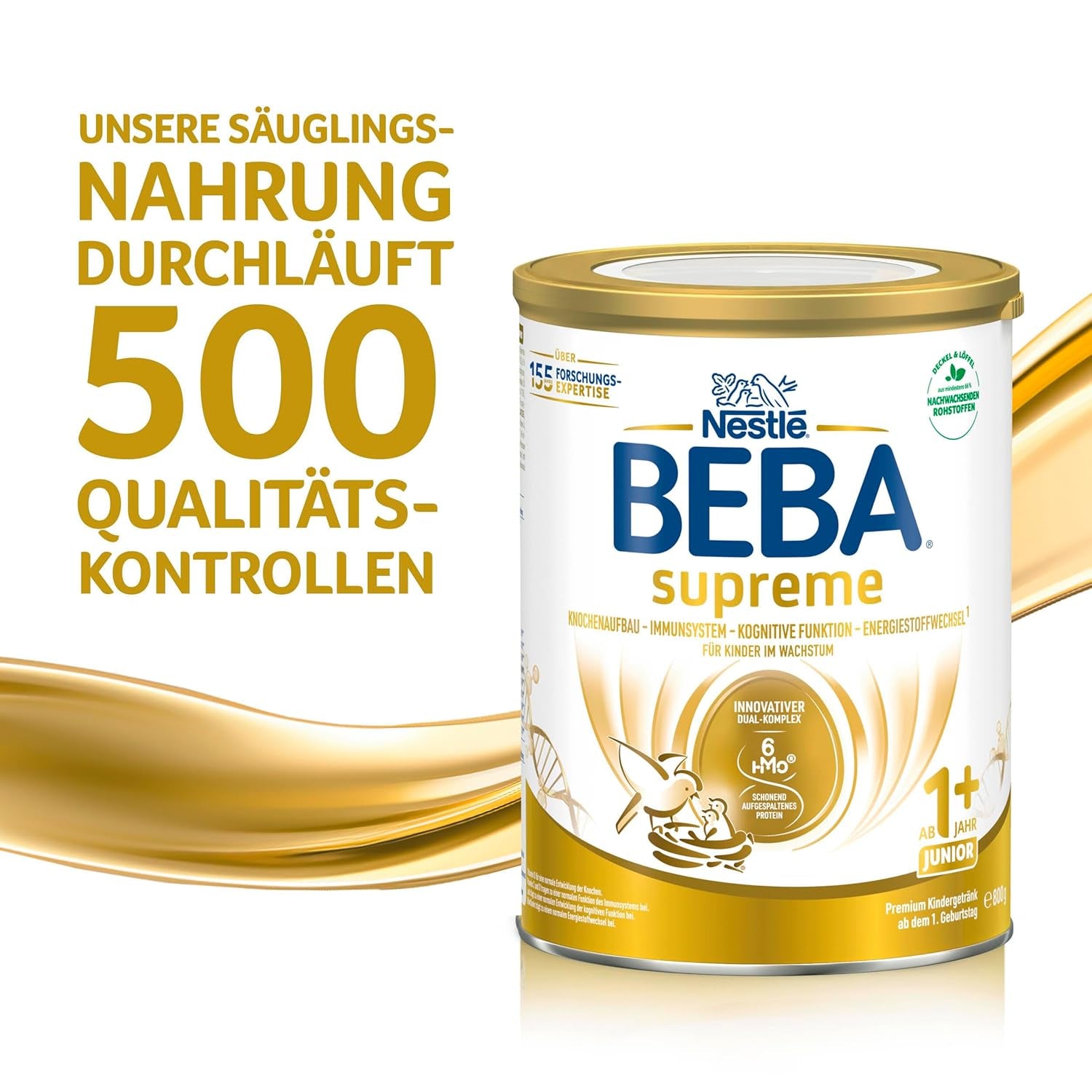 BEBA SUPREME JUNIOR 1 Plus - Drank voor kinderen vanaf 1 jaar, met complex 6 HMO, lactosevrij, palmolievrij, visolievrij, voeding voor kleine kinderen, babymelkpoeder, verpakking van 6 (6 x 800g)