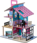 Olivia's Little World 360 houten poppenhuis voor kinderen, 3,5" poppen en 12 accessoires, veelkleurig TD-13260C