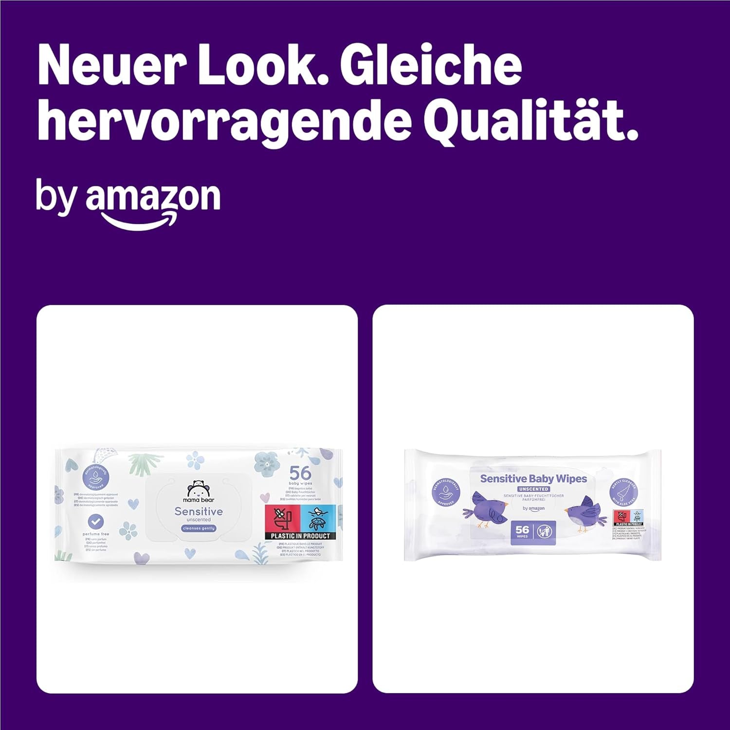 by Amazon Sensitive Baby Tücher, Unparfümiert, 1008 Feuchttücher, 18er-Packung á 56 Stück (Zuvor eine Marke von Mama Bear, gleiches Produkt)
