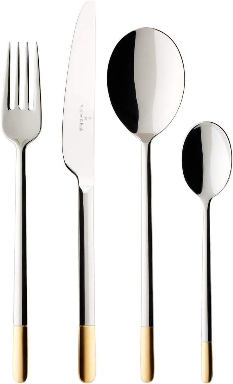 Villeroy & Boch - Ella Bestek gedeeltelijk verguld goud, 30 delig, 6 personen, vaatwasmachinebestendig, roestvrij staal Keuken Naty Shop