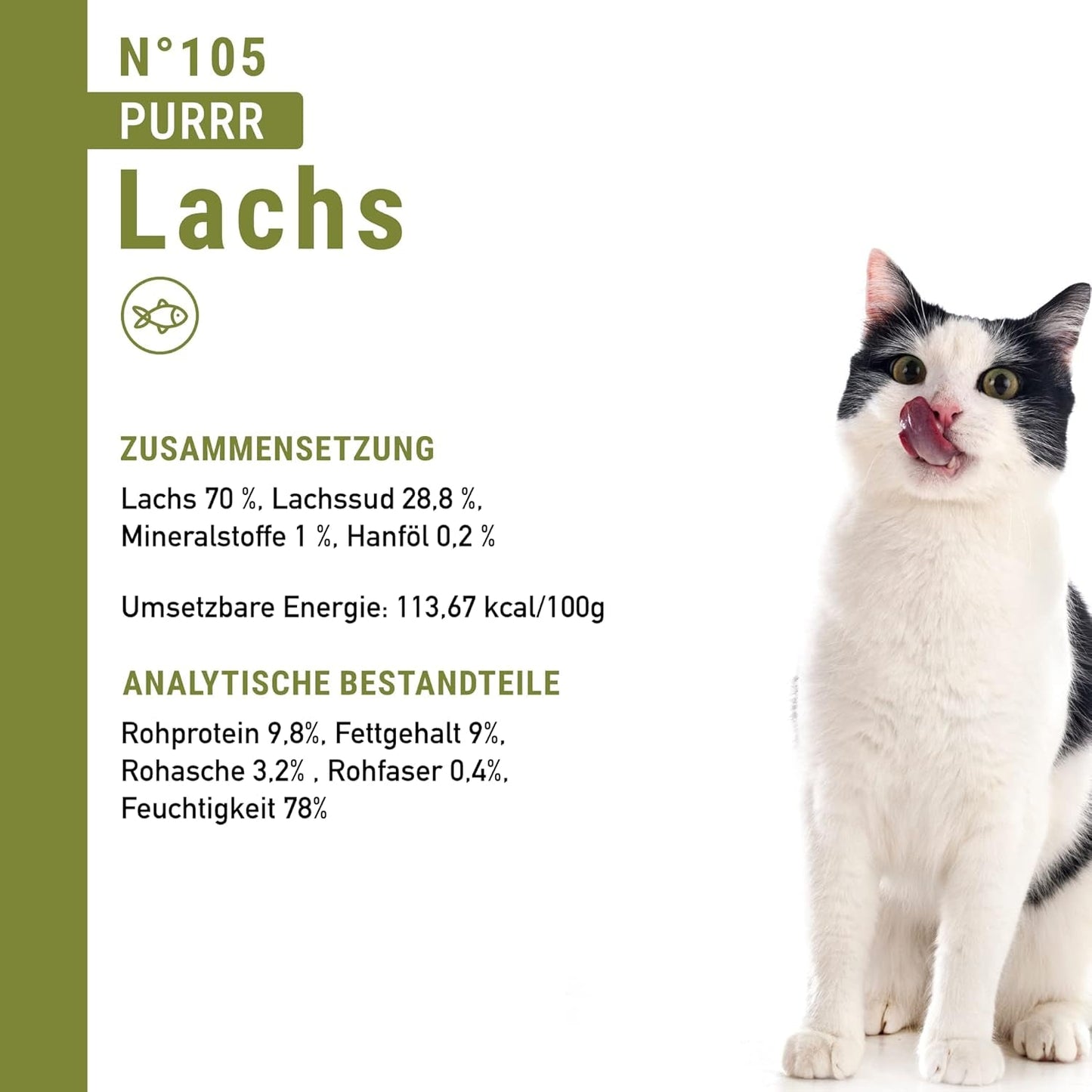 Kattennatvoer Catz Finefood Purrrr met monoproteïne en zalm nr. 105, voor katten met een gevoelige spijsvertering, 16 x 80 g