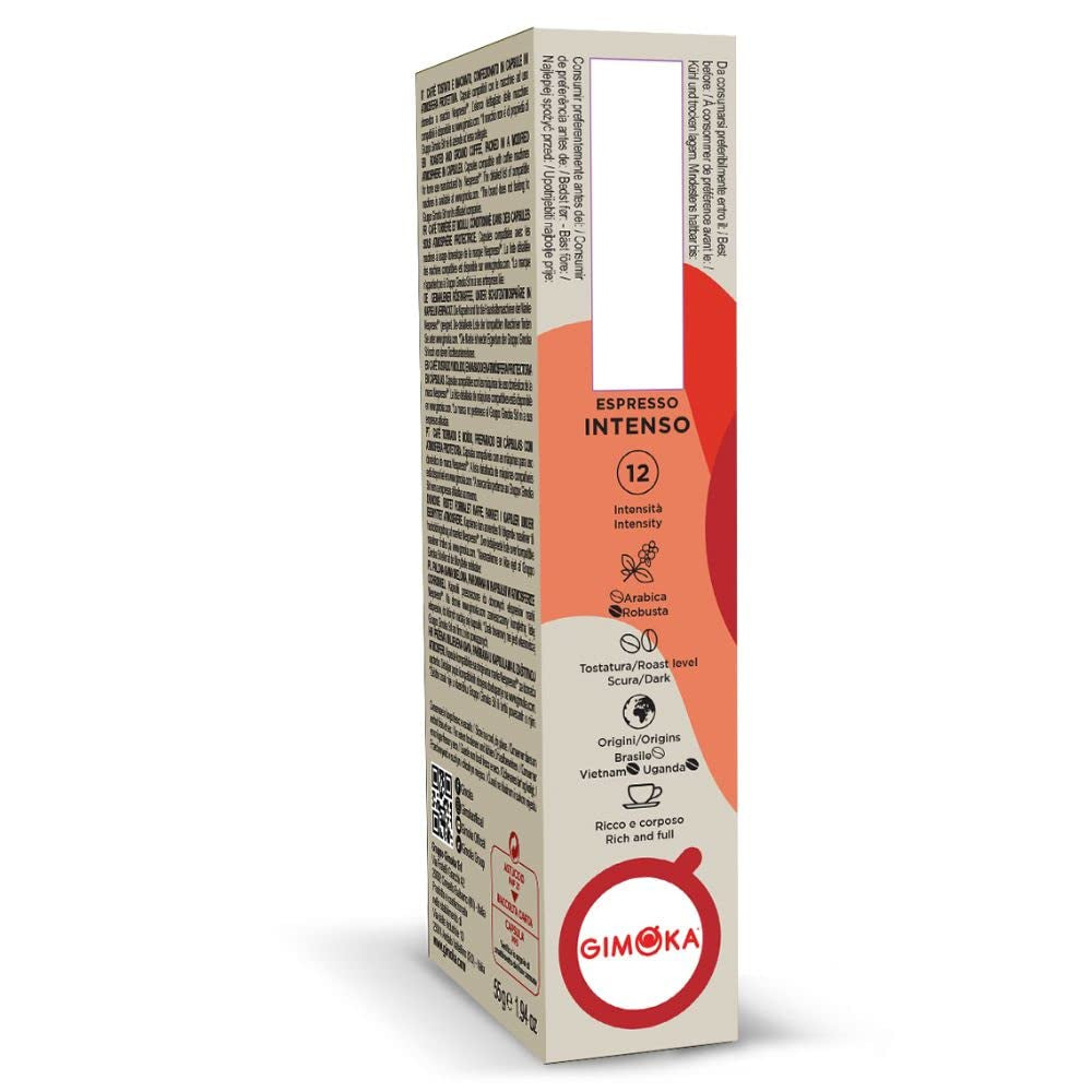 Gimoka Kaffeekapseln Espresso Intenso, Intensität 12/13-100 Kapsel - Compatibel met Nespresso* Haushalts-Espressomaschinen - 100 Stück (10 x 10 Getränke) - Hergestellt in Italien