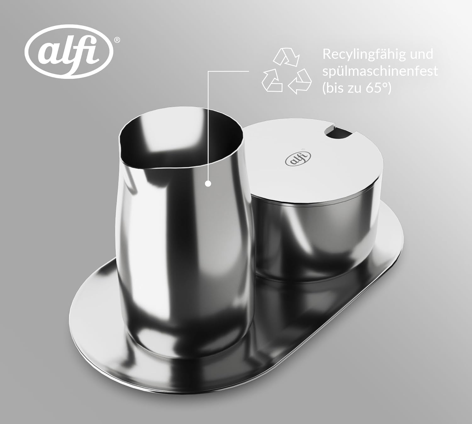 MELK- EN SUIKERSET alfi hoogwaardig gepolijst roestvrij staal melk- en suikerset, elegant ontwerp, vaatwasmachinebestendig, duurzaam