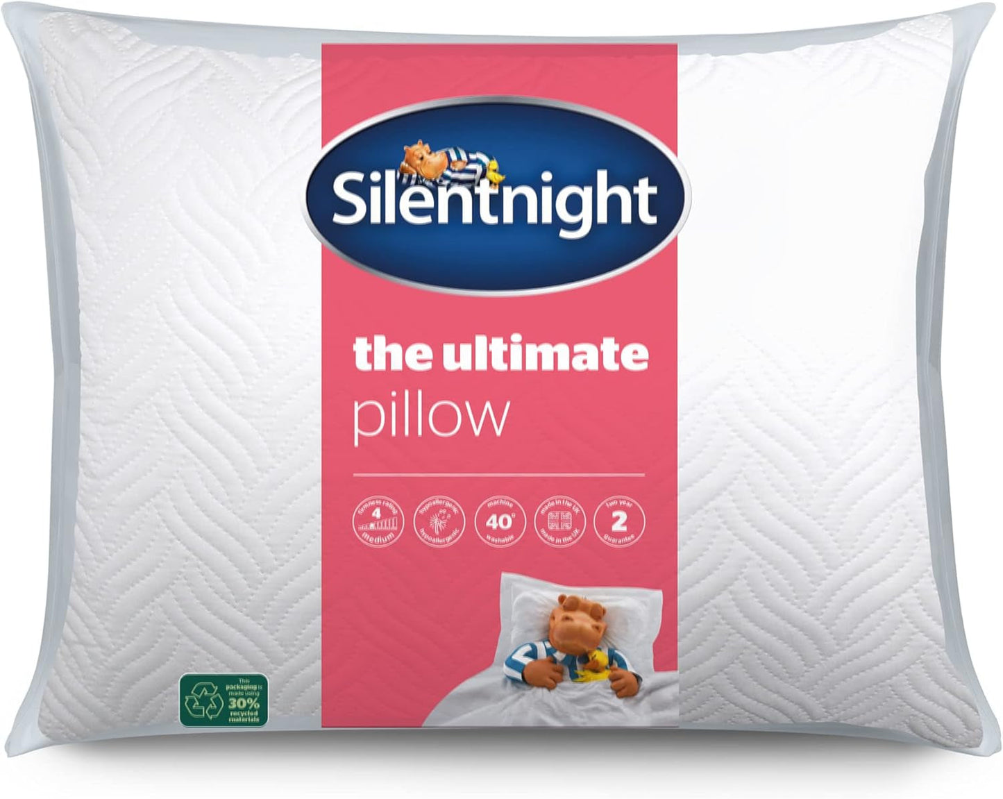 Silentnight Ultimate Kussen - Zacht en ondersteunend bedkussen met Pinsonic Soft Touch Luxe gewatteerde hoes, machinewasbaar en hypoallergeen voor rug- en zijslapers, 1 stuk Naty Shop standaardkussens Standaardtitel