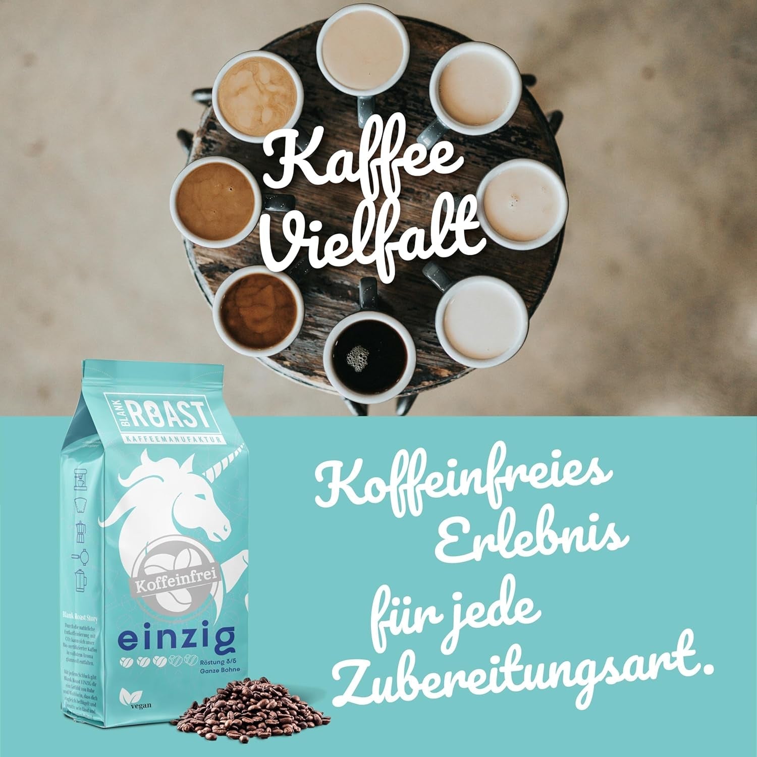 Blank Roast - EINZIG - 1kg - Kaffeebohnen kafeinfrei - 100% Arabica aus Peru - schonend & umweltfreundlich entkoffeiniert - säurearm mit voller Crema - ideaal voor jede Zubereitungsart