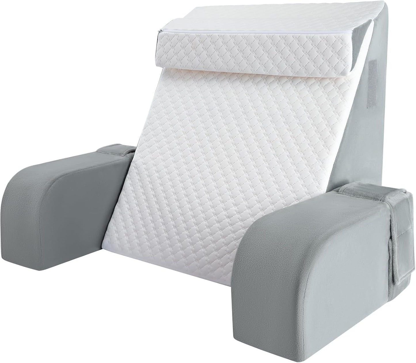 Groot leeskussen met handgreep, schuim met hoge dichtheid, ergonomisch rugkussen, armleuningen, neksteun en hoofdsteun, verstelbaar zitkussen om te slapen, spelen, tv kijken, voor bed en bank