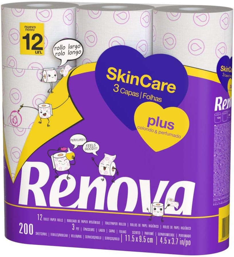 Renova - Toiletpapier Skin Care Plus, Gedecoreerd, Geparfumeerd - 12 rollen (Toiletpapier)