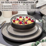 SÄNGER Luxor | Serviesset van steengoed, 18-delig, bordenset voor 6 personen, serviesset (6 dinerborden, 6 mueslischalen, 6 dessertborden), krasbestendig bruin-beige serviesgoed | DE WAARDE-COLLECTIE