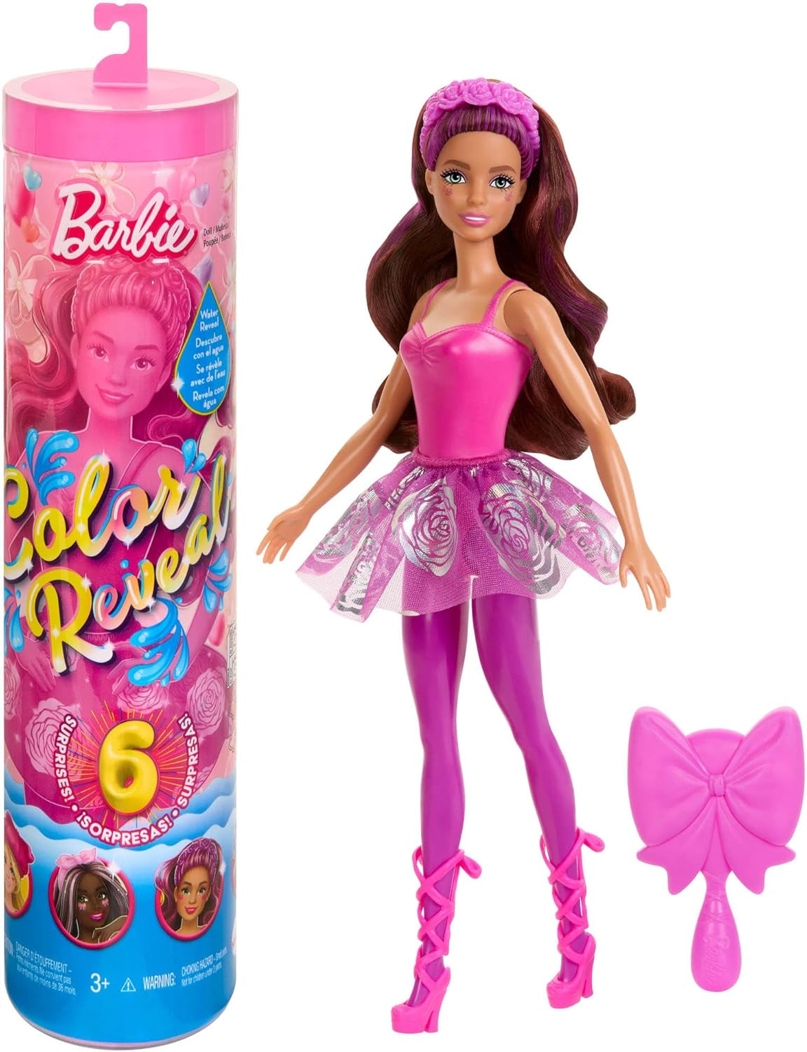 Barbie Color Reveal-pop en accessoires, Ballerina-serie, 6 verrassingen om uit te pakken, inclusief kleurverandering, Geïnspireerd door de belangrijkste ballettrend (stijlen kunnen variëren), HRK17 Naty Shop Dolls Standaardtitel