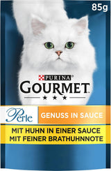 Gourmet Perle Delight kattennatvoer in saus met kip, verpakking van 26 (26 x 85 g)