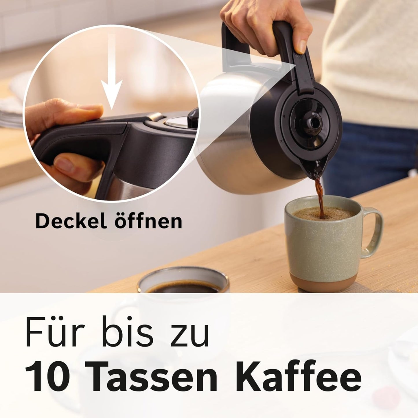 Bosch MyMoment TKA6M273 Filter-espressomachine, 1L thermische karaf, 8-12 kopjes, antidruppelsysteem, roterende filterhouder, ontkalkingsprogramma, verwijderbaar waterreservoir, 1200 Watt, matzwart