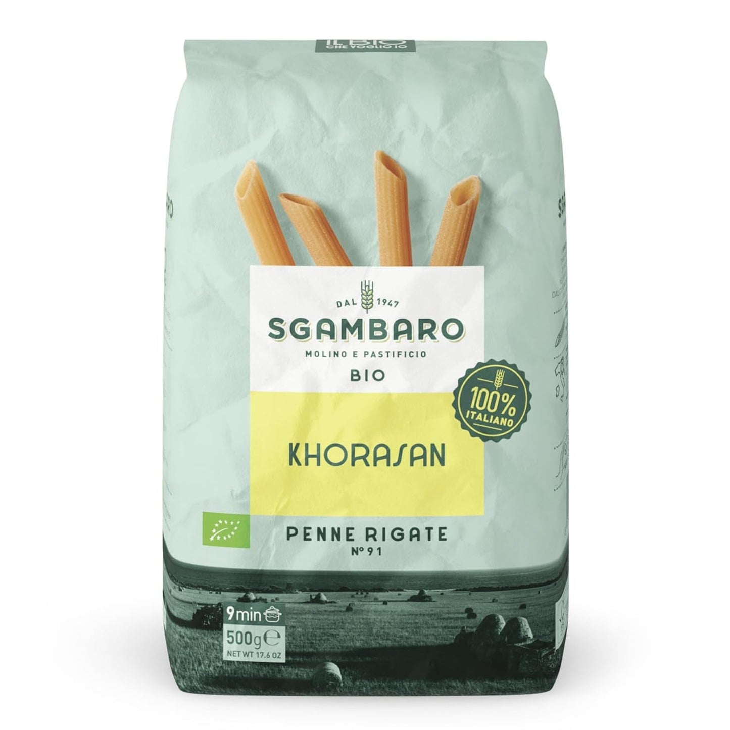 Biologische Penne Rigate Pasta N.91 - 500g van Khorasan Tarwe - Oude tarwe, rijk aan eiwitten, 100% verbouwd in Italië - Veelzijdig in de keuken en rijk aan voedingsstoffen