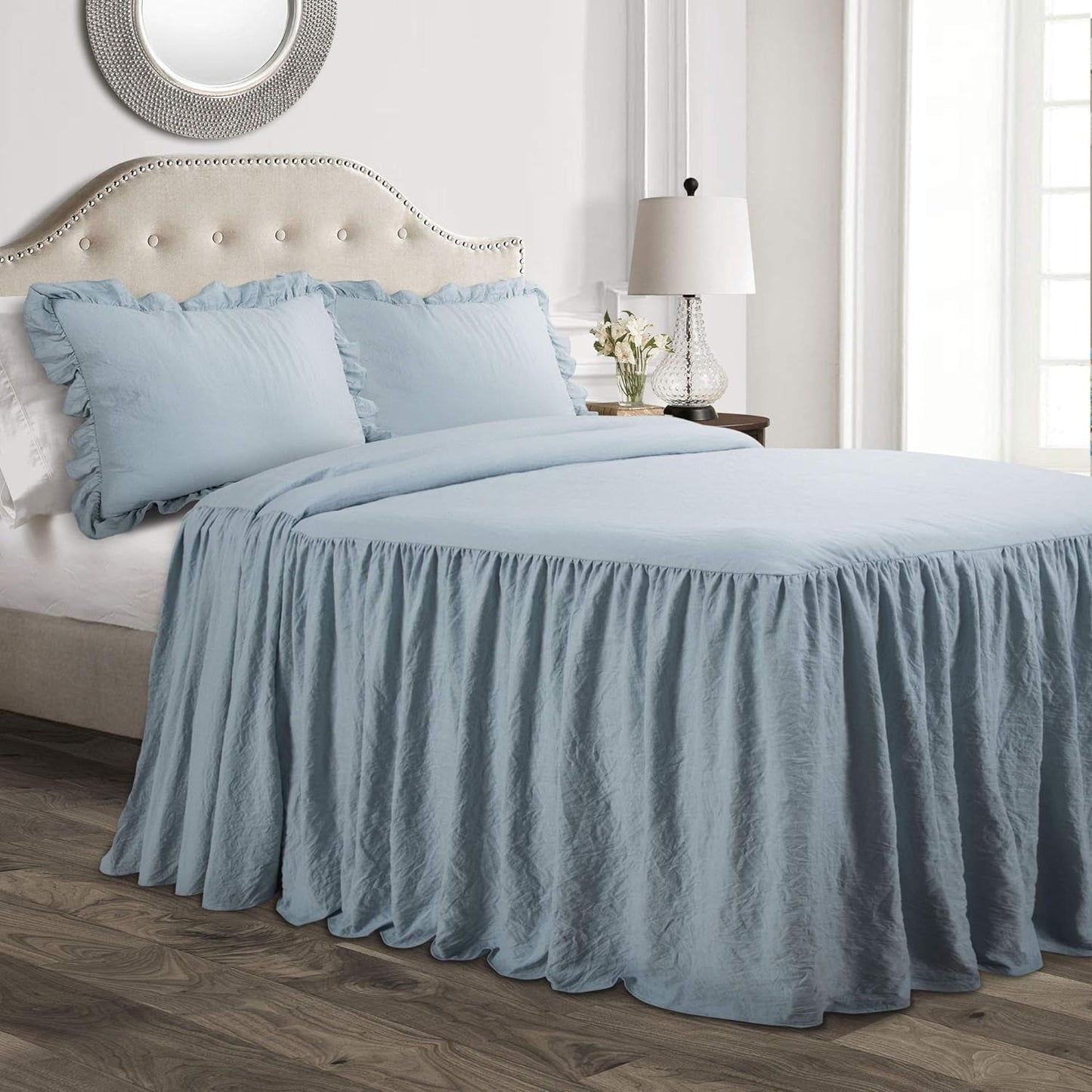 Weelderig decor beddengoedset met ruchesrok 3-delige luxe boerderijbeddengoedset Elegant charmant ruchesdetail Tijdloze stijl en klassiek ontwerp Zacht en lichtgewicht kingsize Weelderige decorbedden en dekbedden Marineblauw Queen