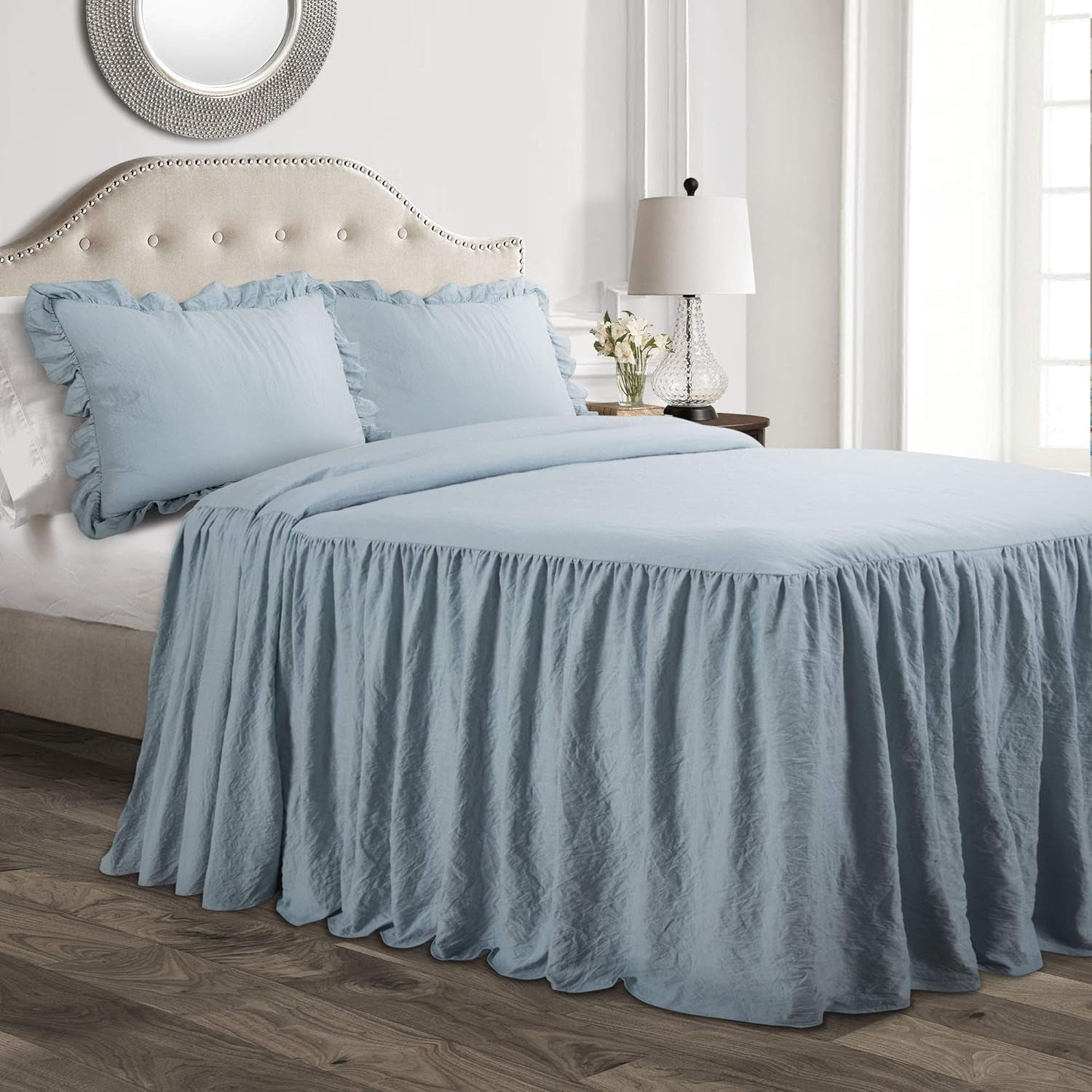 Weelderig decor beddengoedset met ruchesrok 3-delige luxe boerderijbeddengoedset Elegant charmant ruchesdetail Tijdloze stijl en klassiek ontwerp Zacht en lichtgewicht kingsize Weelderige decorbedden en dekbedden Marineblauw Queen