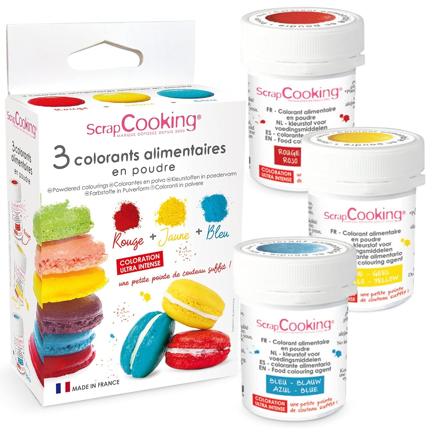 Scrapcooking - Set van 3 poedervoedselkleurstoffen - Rood Geel Blauw - Kleurstof voor bakken, cakes, koekjes, koekjes, deeg, fondant, regenboogcake - 4011