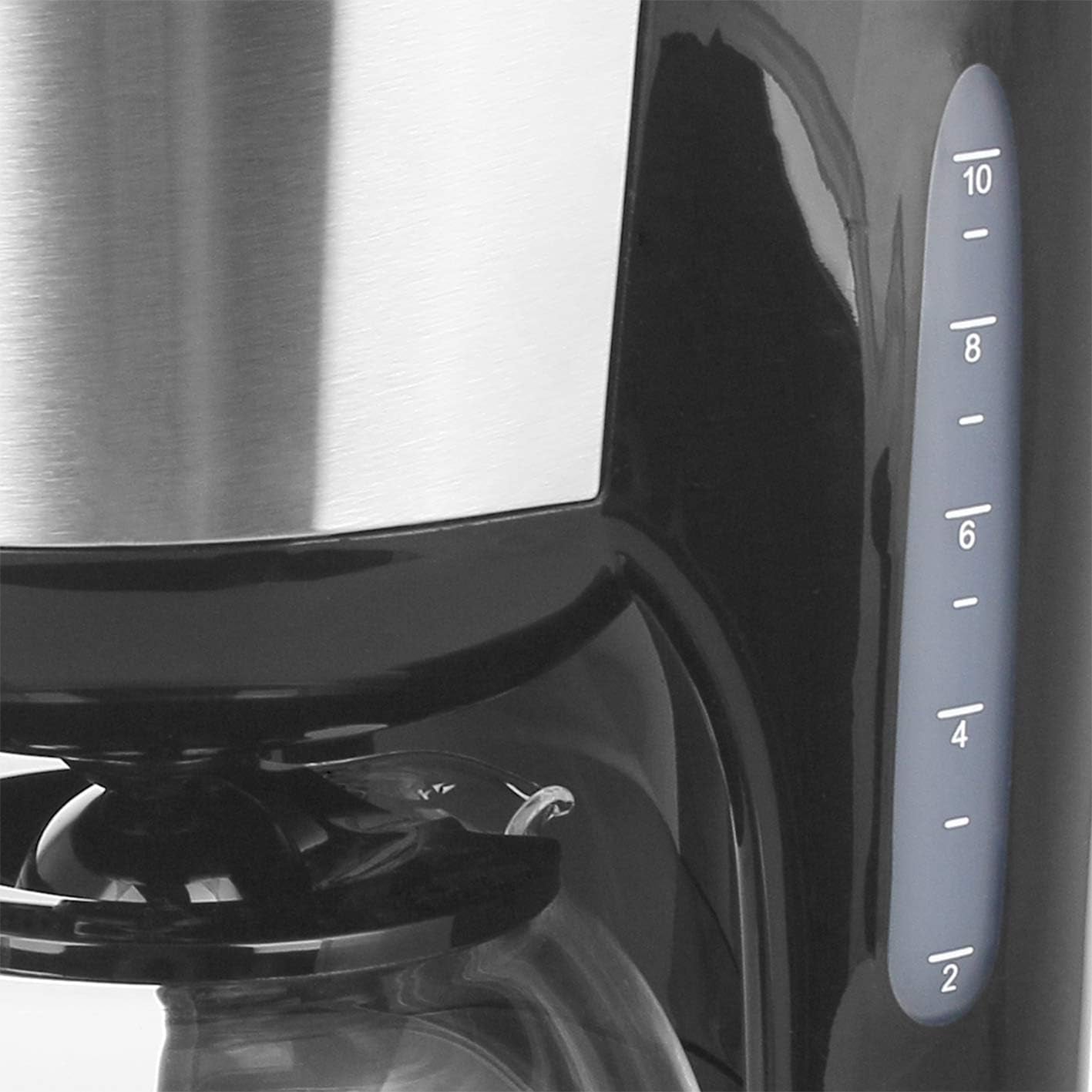 Emerio CME-122933, Filterkoffiezetapparaat, 1,25L voor maximaal 10 koppen verse koffie, permanent uitneembaar filter, antidruppelfunctie, glazen karaf, automatische uitschakeling, 1000 watt, zwart/zilver