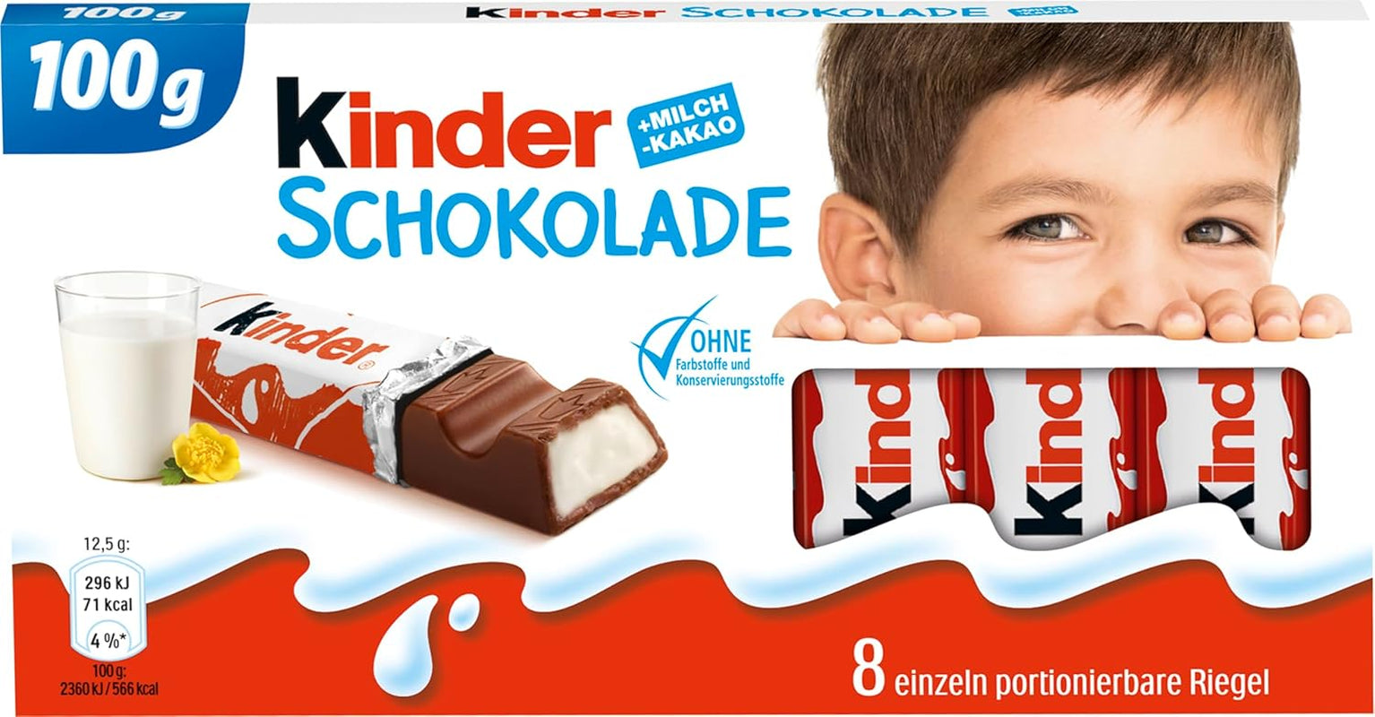 Kinder Chocolate - Gevulde melkchocoladerepen - 1 pakje met 24 individuele repen (24 x 12,5 g).