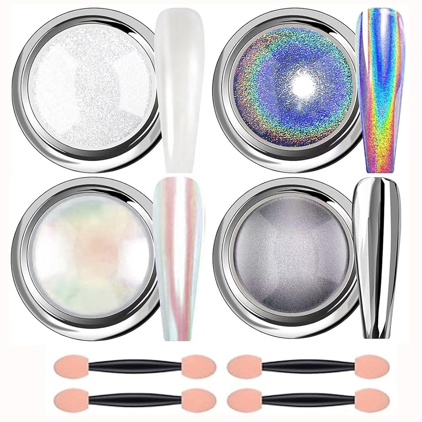 Chrome Nagelpoeder Aurora Ice Shimmer Chroom Pigment Poeder 4PCS Chroom Poeder Nägel Nail Art Nageldesign