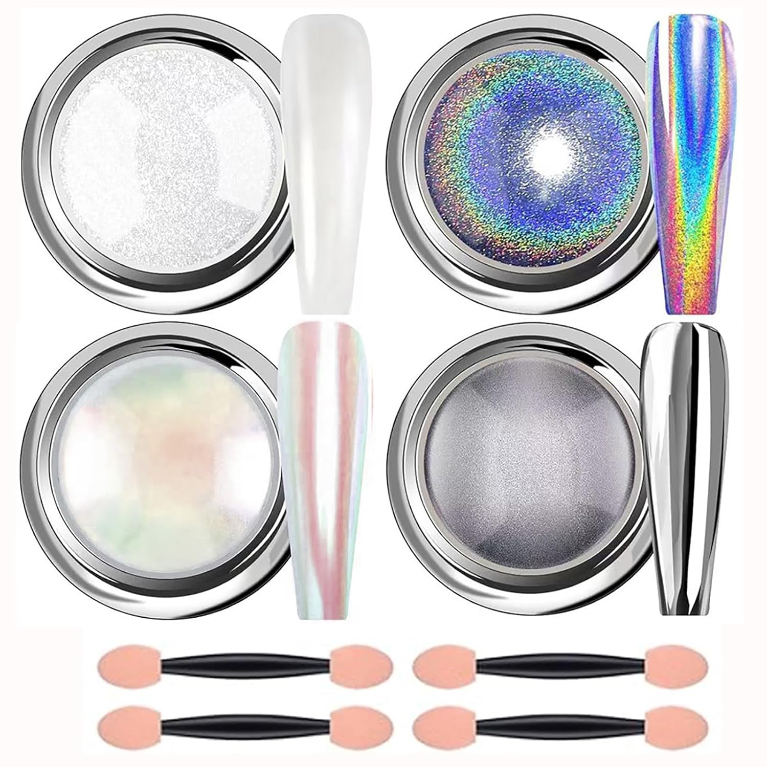 Chrome Nagelpoeder Aurora Ice Shimmer Chroom Pigment Poeder 4PCS Chroom Poeder Nägel Nail Art Nageldesign