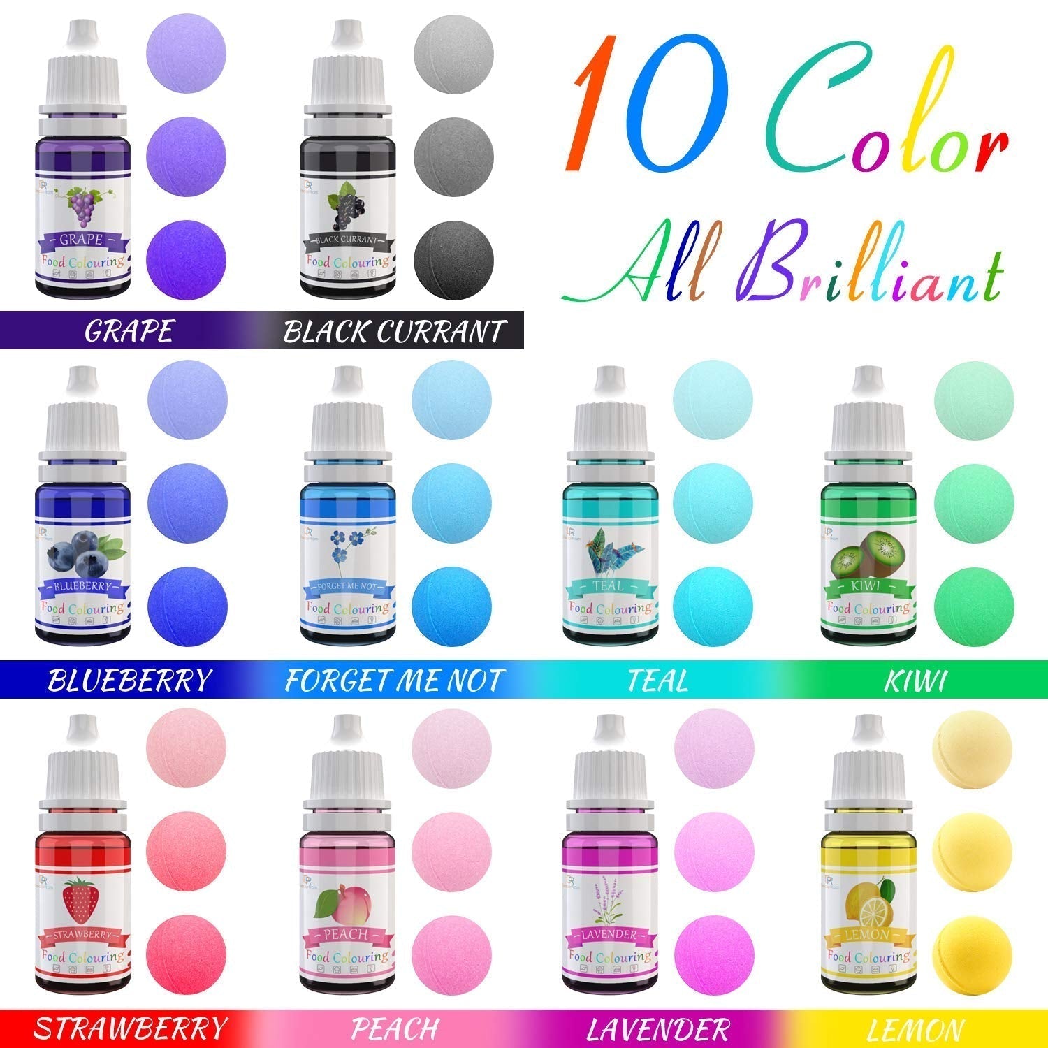 DecorRom, set van 10 vloeibare voedingskleurstoffen, 10 x 10 ml Naty Shop