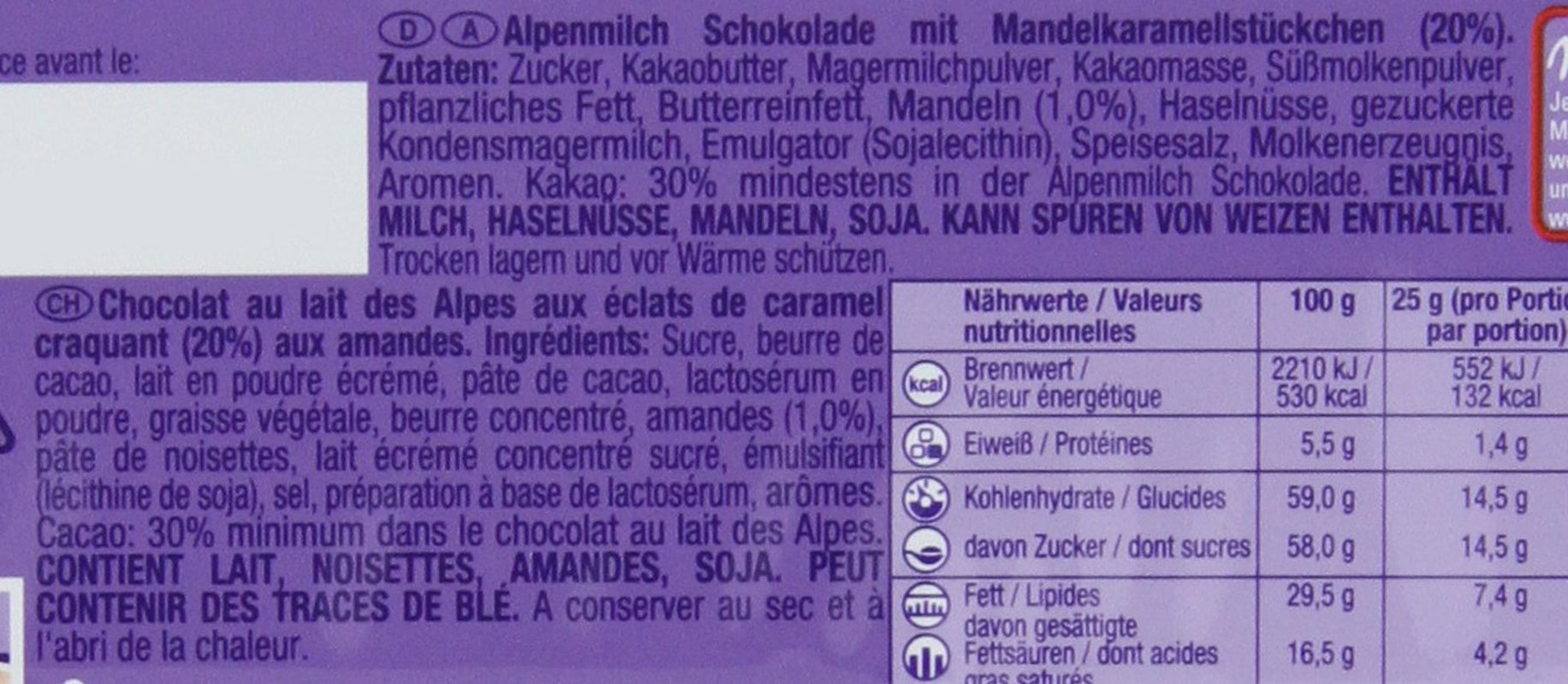 & Daim 1 x 100g I Alpenmelkchocolade I met stukjes karamel en amandelen I 100% Alpenmelkchocolade I Chocoladereep met Daim (4 stuks)