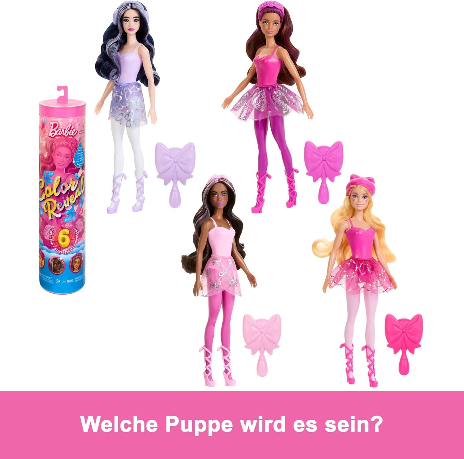 Barbie Color Reveal-pop en accessoires, Ballerina-serie, 6 verrassingen om uit te pakken, inclusief kleurverandering, geïnspireerd door de belangrijkste ballettrend (stijlen kunnen variëren), HRK17 Naty Shop-poppen