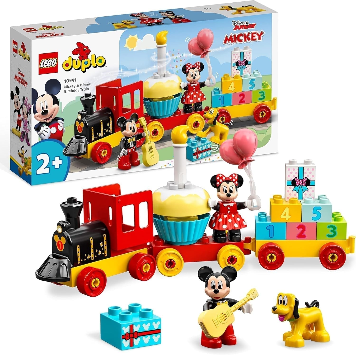 LEGO 10941 DUPLO Disney Mickey en Minnie verjaardagstrein, speelgoedtrein met taart en ballonnen, cadeau voor kinderen vanaf 2 jaar Bouwsets Besuche den LEGO-Store Singur
