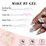 24pcs Witte Amandelpers op Franse nagels met strikken Parels Nepnagels Lijm op valse nageltips Glitternagels
