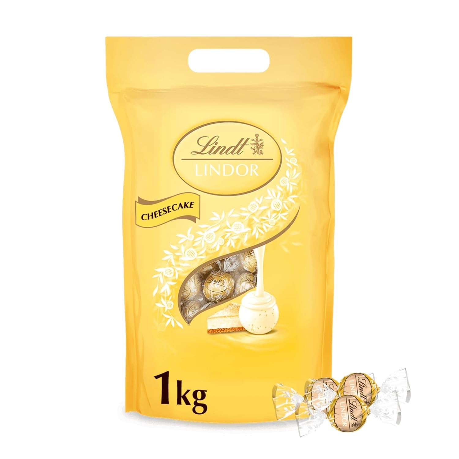Lindt-chocolade | LINDOR Cheesecake Tas | 1 kg | 80 balletjes van witte melkchocolade met smelt-in-de-mond-cheesecakevulling | Chocoladegeschenk om te delen